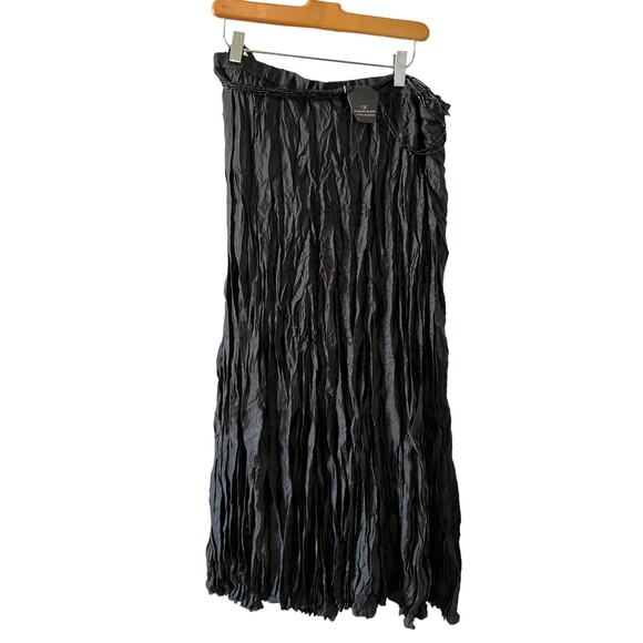 Y2K Villager Liz Claiborne Gypsy Crinkle Maxi Skirt Black 16 - Picture 3 of 8
